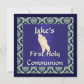 Holy Communion Blue & Beige DAMASK INVITATIONS
