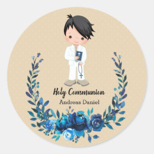 Holy Communion blue wreath Classic Round Sticker