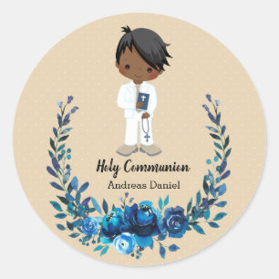 Holy Communion blue wreath Classic Round Sticker