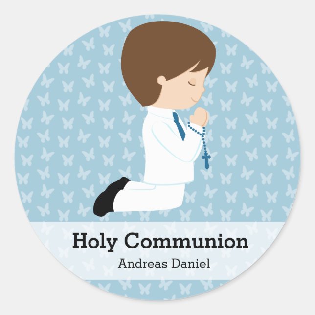 Holy Communion boy * Choose your background colour Classic Round Sticker (Front)