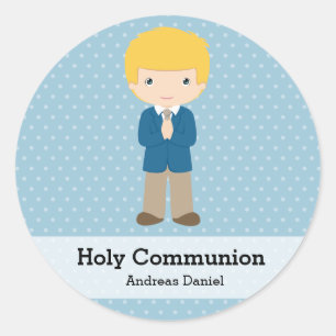 Holy Communion boy * Choose your background colour Classic Round Sticker
