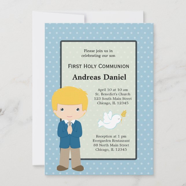 Holy Communion boy * Choose your background colour Invitation (Front)
