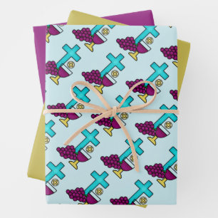Holy Communion Cross Chalice Bread Pattern Wrapping Paper Sheet