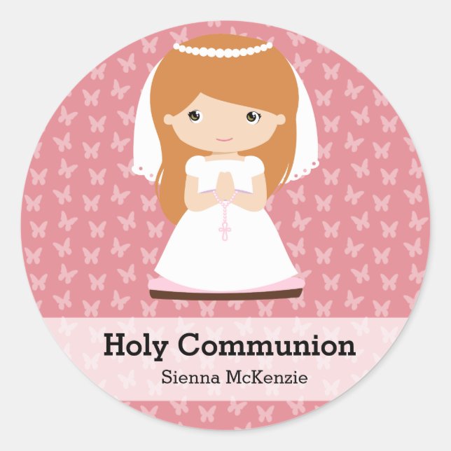 Holy Communion Girl * Choose your background colou Classic Round Sticker (Front)