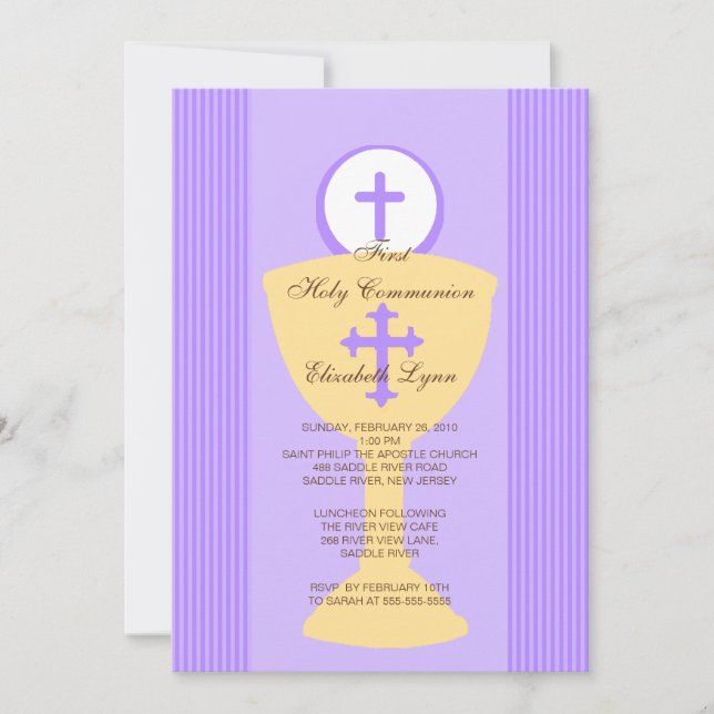 Holy Communion Invitation Chalice Girl Purple (Front)