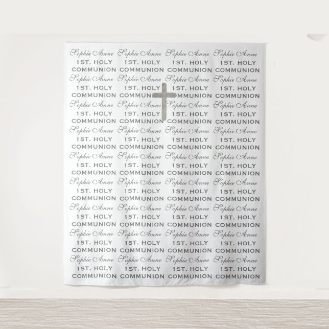 Holy Communion Silver Cross Step & Repeat Backdrop Tapestry (Front)