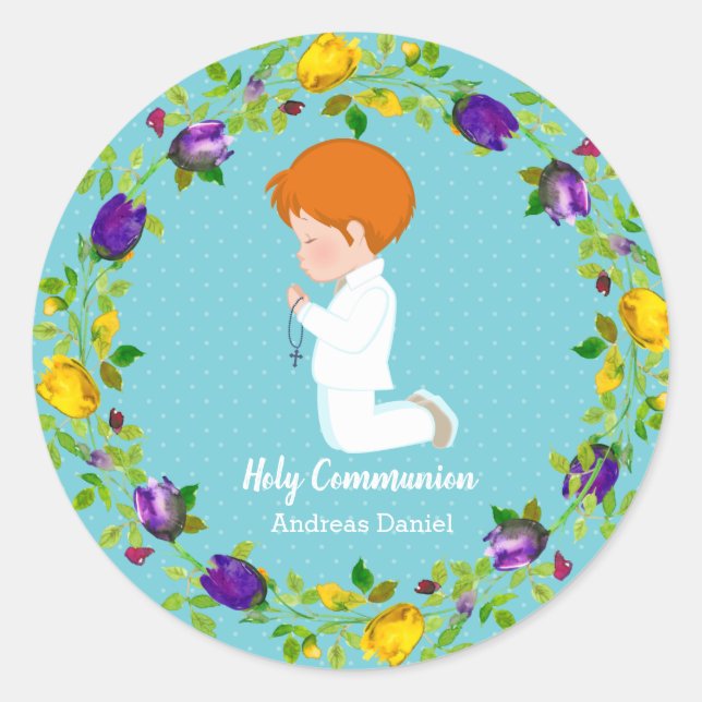 Holy Communion wreath * choose background colour Classic Round Sticker (Front)