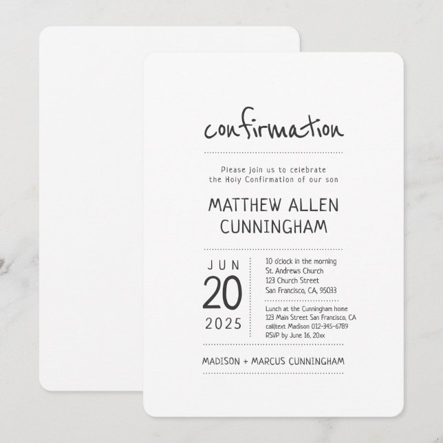Holy Confirmation Boy | Modern + Simple Invitation (Front/Back)