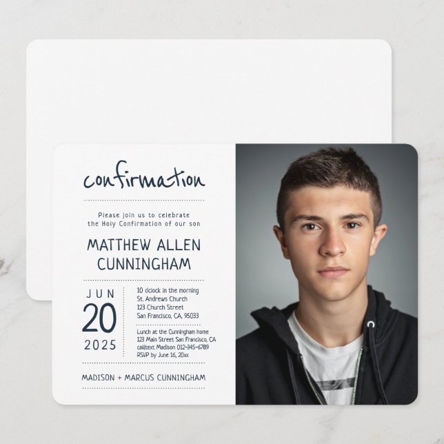 Holy Confirmation Boy | Modern + Simple Photo Invitation (Front/Back)