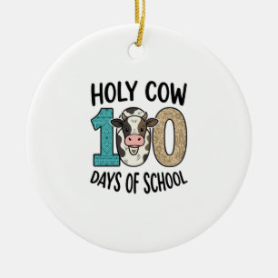 Holy Cow 100 Days of School Vintage Cow Shirt Desi Ceramic Tree Decoration