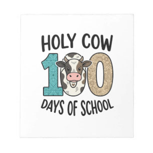 Holy Cow 100 Days of School Vintage Cow Shirt Desi Notepad