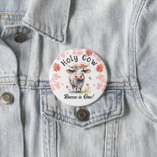Holy Cow 1st Birthday Girl 7.5 Cm Round Badge