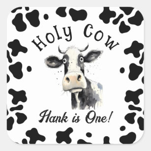 Holy Cow 1st Birthday Watercolor Square Sticker