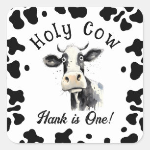 Holy Cow 1st Birthday Watercolor Square Sticker
