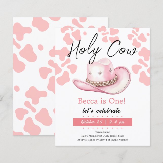 Holy Cow 1st Cowgirl Hat Birthday Girl (Front/Back)