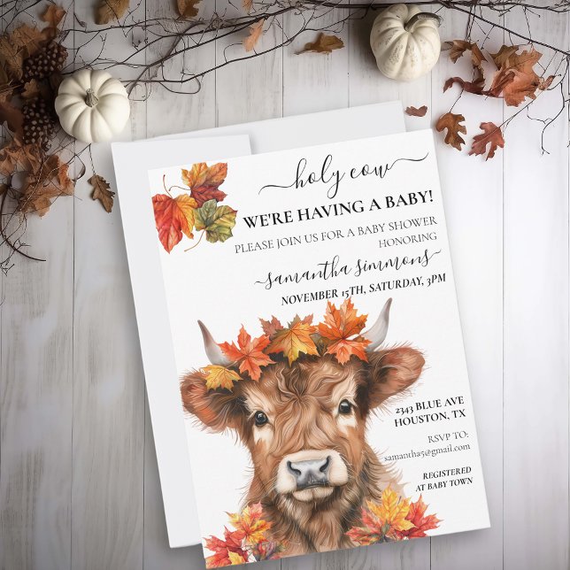 Holy Cow Autumn Fall Highland Calf Baby Shower  Invitation (Creator Uploaded)