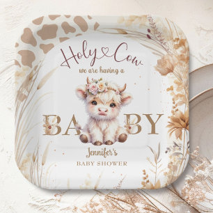 Holy Cow Baby Shower Boho Gender Neutral Paper Plate