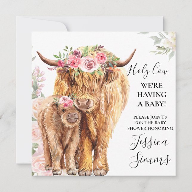 Holy Cow Baby Shower Boho Highland Calf Invitation (Front)