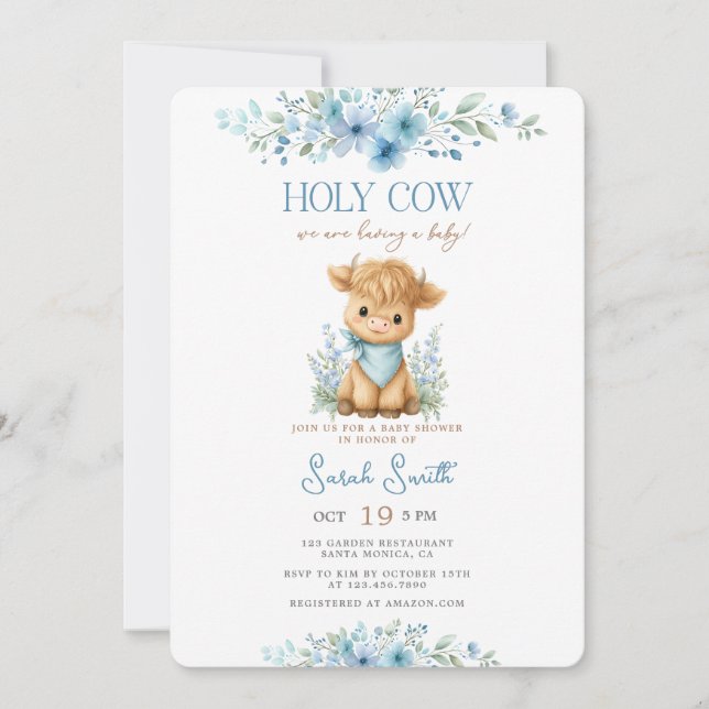 Holy Cow Baby Shower Boy Invitation (Front)