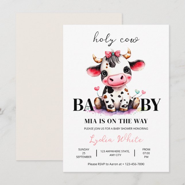 Holy Cow Baby Shower Minimalist girl baby shower Invitation (Front/Back)