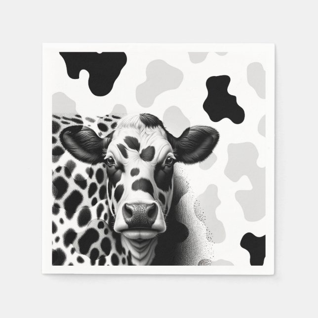 Holy Cow! Black & White Country Birthday Party Napkin (Front)