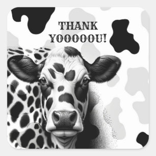 Holy Cow! Black & White Country Birthday Party Square Sticker
