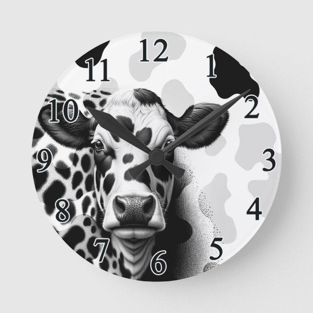 Holy Cow! Black & White Rustic Country Western Round Clock (Front)