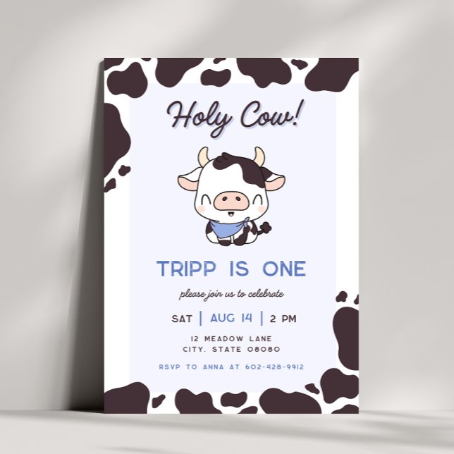 Holy Cow Blue Boy Birthday Invitation (Creator Uploaded)