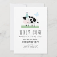 Holy Cow Blue Party Hat Butterfly Boy 1st Birthday