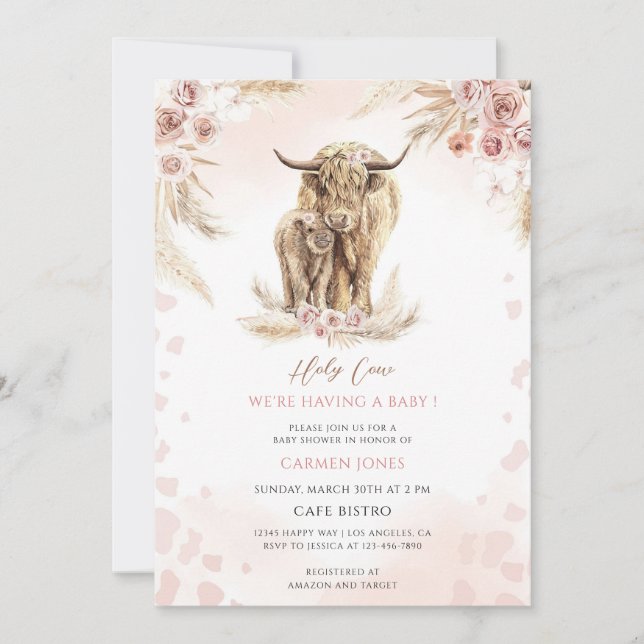 Holy Cow Boho Baby Shower Invitation (Front)