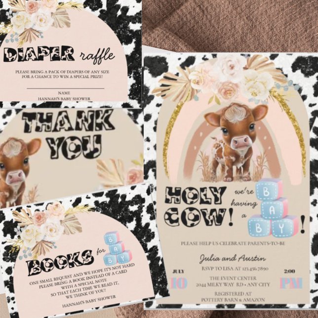 Holy Cow | Boho Baby Shower | Pampas Grass Invitation (Creator Uploaded)
