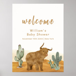 Holy Cow Boho Cactus Desert Baby Shower Welcome Poster