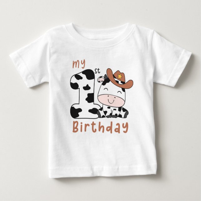 Holy Cow Boy 1st Birthday Party Baby T-Shirt (Front)