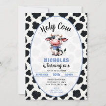 Holy Cow Boy First Birthday Farm Theme Invitation
