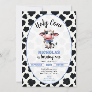 Holy Cow Boy First Birthday Farm Theme Invitation