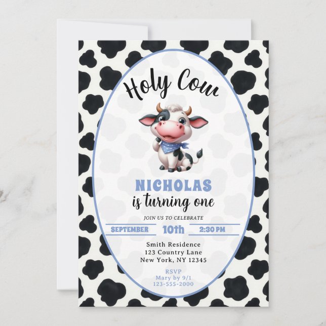 Holy Cow Boy First Birthday Farm Theme Invitation (Front)