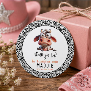 Holy Cow Caricatures I’m One Cowgirl 1st Birthday Classic Round Sticker