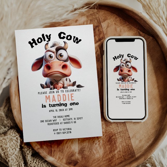 Holy Cow Caricatures I’m One Cowgirl 1st Birthday  Invitation (Creator Uploaded)