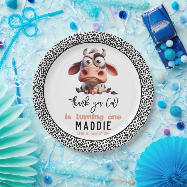 Holy Cow Caricatures I’m One Cowgirl 1st Birthday  Paper Plate (Party)