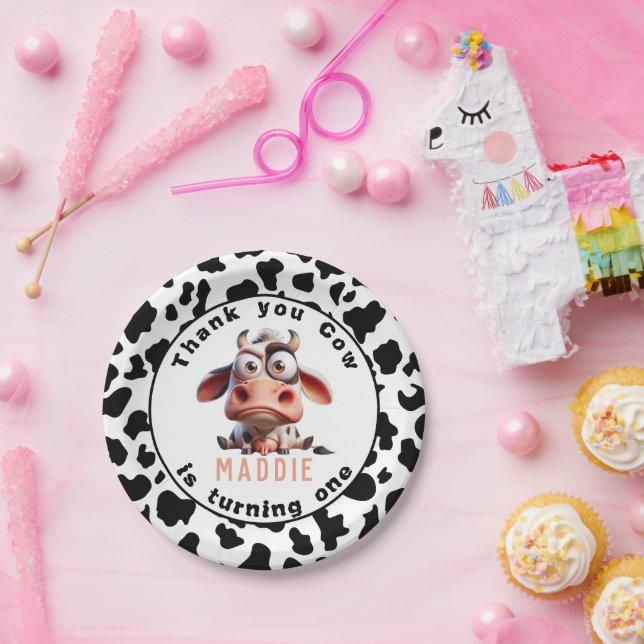 Holy Cow Caricatures I’m One Cowgirl 1st Birthday  Paper Plate (Party)