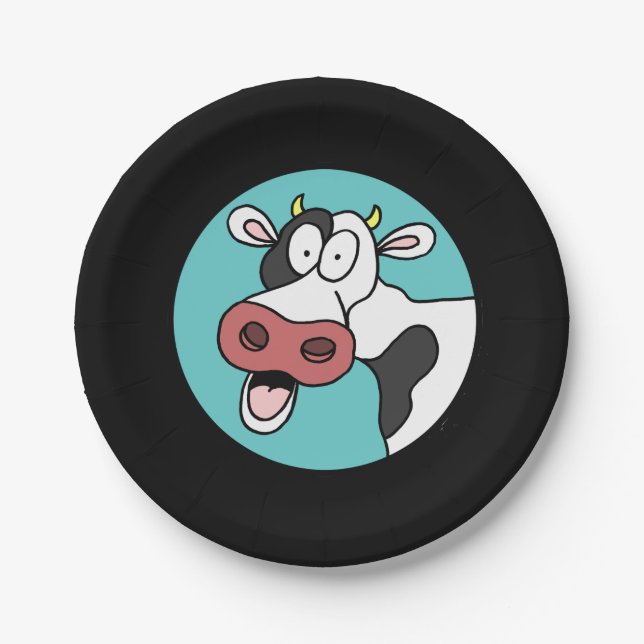 Holy Cow Cartoon Cow Retirement Party Plates (Front)