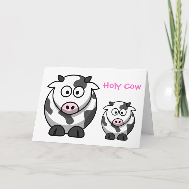 HOLY COW Cartoon Pink Nose Cow Funny Animal Card (Front)
