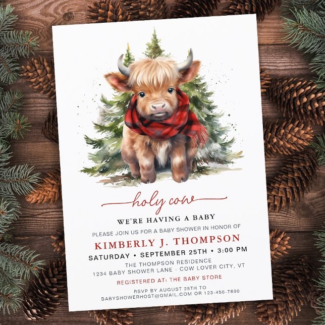 Holy Cow Cosy Highland Calf Winter Baby Shower Invitation (Creator Uploaded)