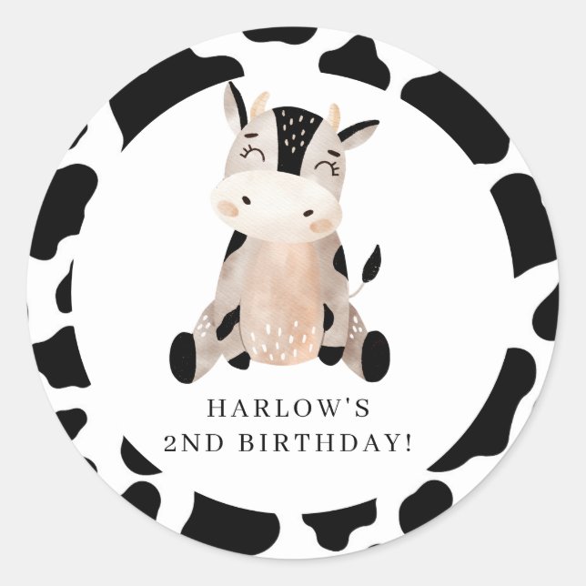 Holy Cow Country Farm Birthday  Classic Round Sticker (Front)