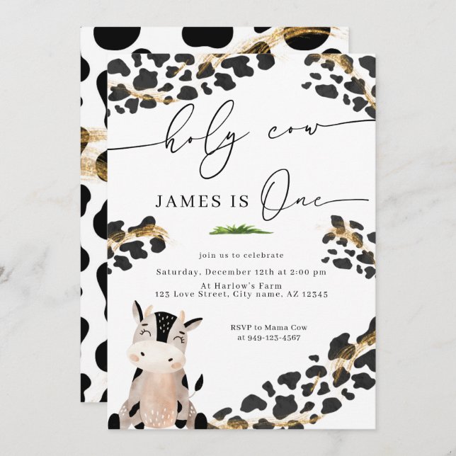 Holy Cow Country Farm Boy's First Birthday Invitation (Front/Back)