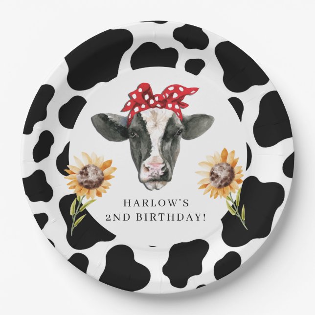 Holy Cow Country Farm Sunflower Birthday  Paper Plate (Front)