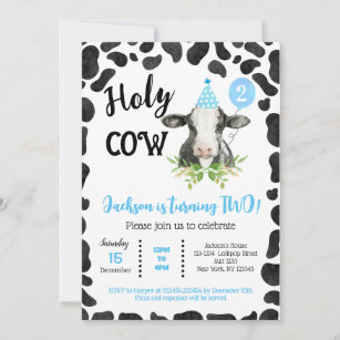 Holy Cow Cow Prints Second Birthday Invitations