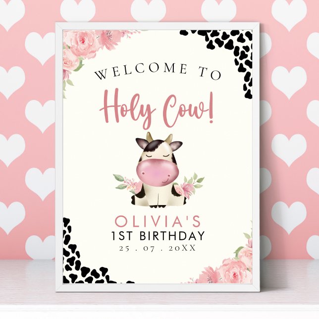 Holy cow! - Cute 1st Birthday Girl with Cow Theme Poster (Creator Uploaded)
