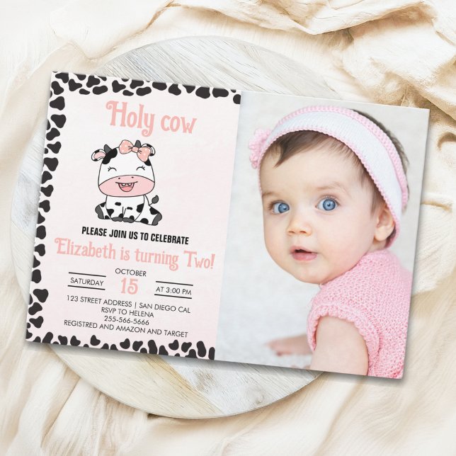 Holy Cow, Cute cow birthday girl Photo Invitation (Creator Uploaded)