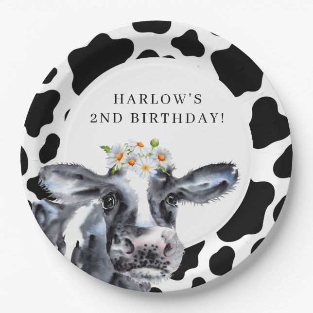 Holy Cow Daisy Country Farm Birthday Paper Plate (Front)